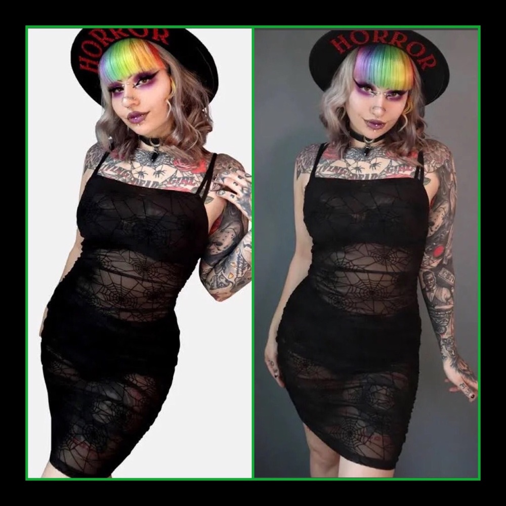 🕷️🕸️Forest Ink Spiderweb Mesh Bodycon Mini Dress 🕸️🕷️